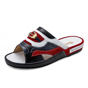 Men Sandals SKF-37 Black-Navy-White Nappa-Red Suede (เหลดใหม่ปีกโค้ง)